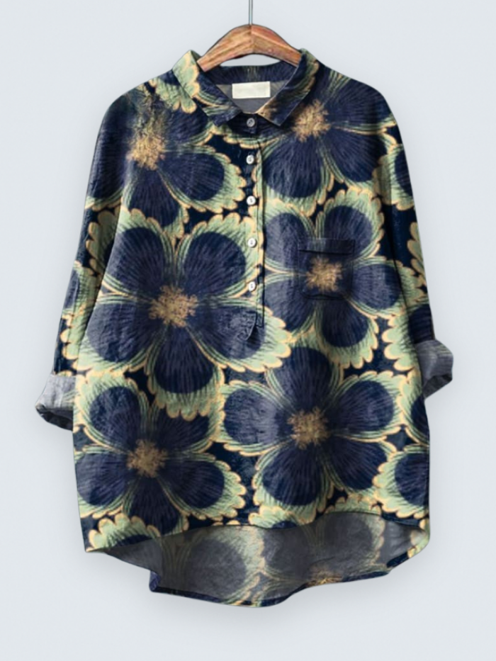Women's Vintage Floral Art Print Casual Shirt