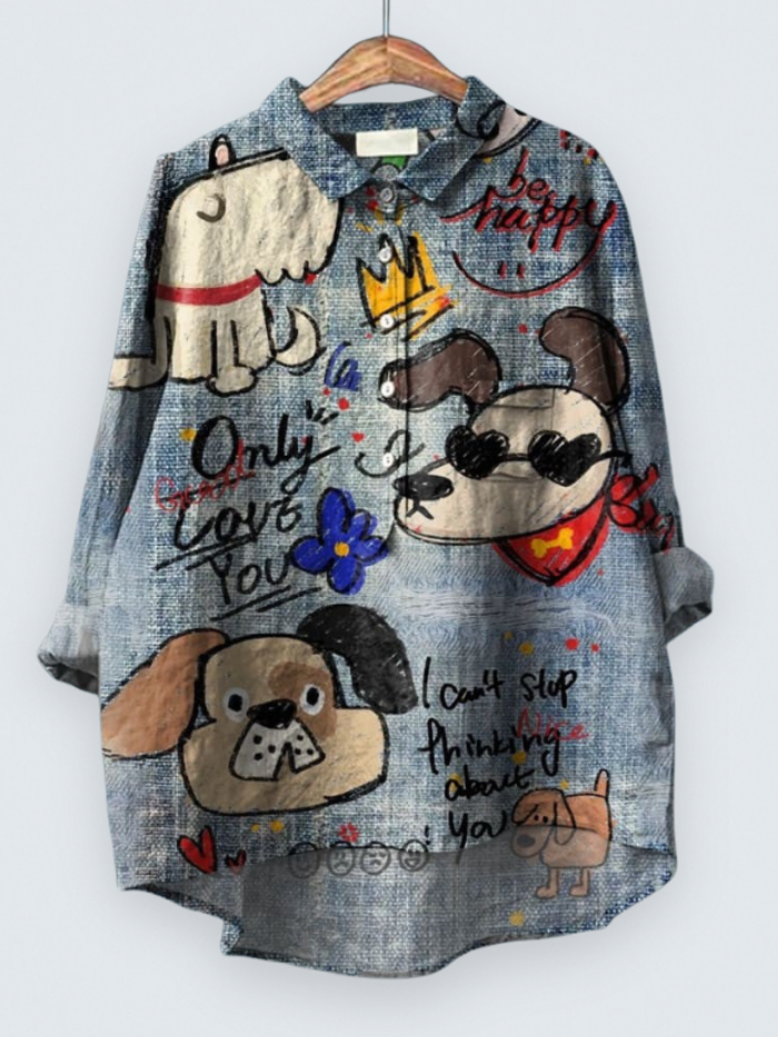 Cute Dog Art Print Casual Shirt