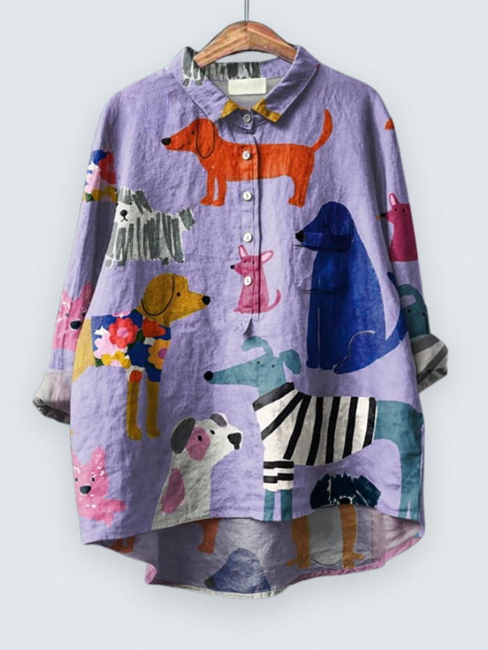Women's Dog Art Print Casual Shirt