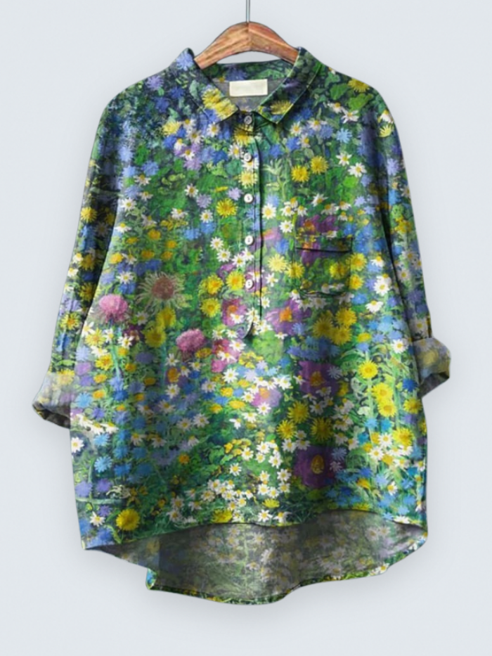 Women's Vintage Floral Art Print Casual Shirt