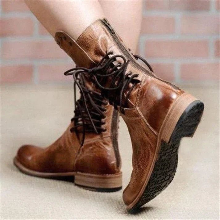 Teagan | Retro Mid-Calf Cross-Tied Boots