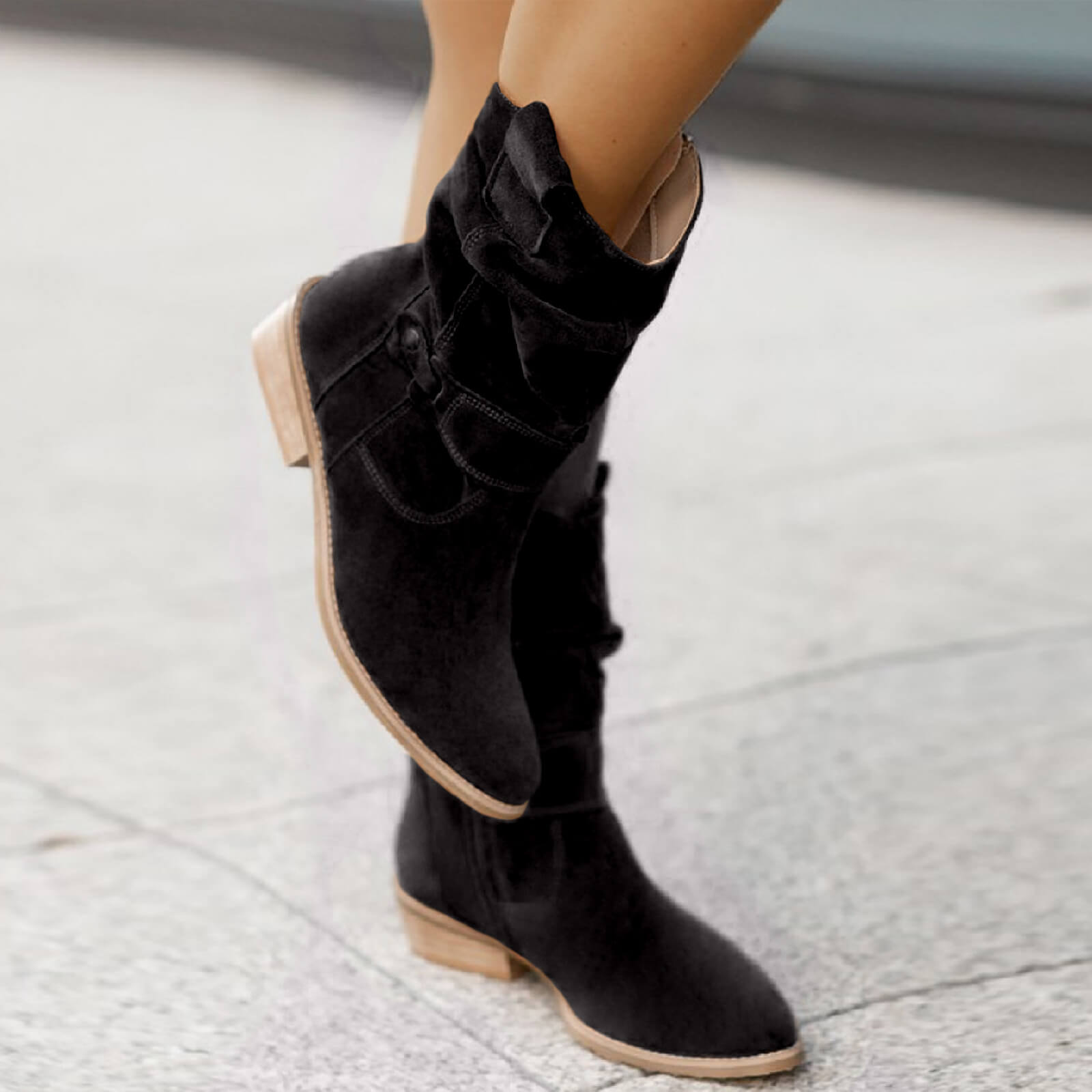 Thora | Faux Suede Flock Mid-Calf Knight Boots