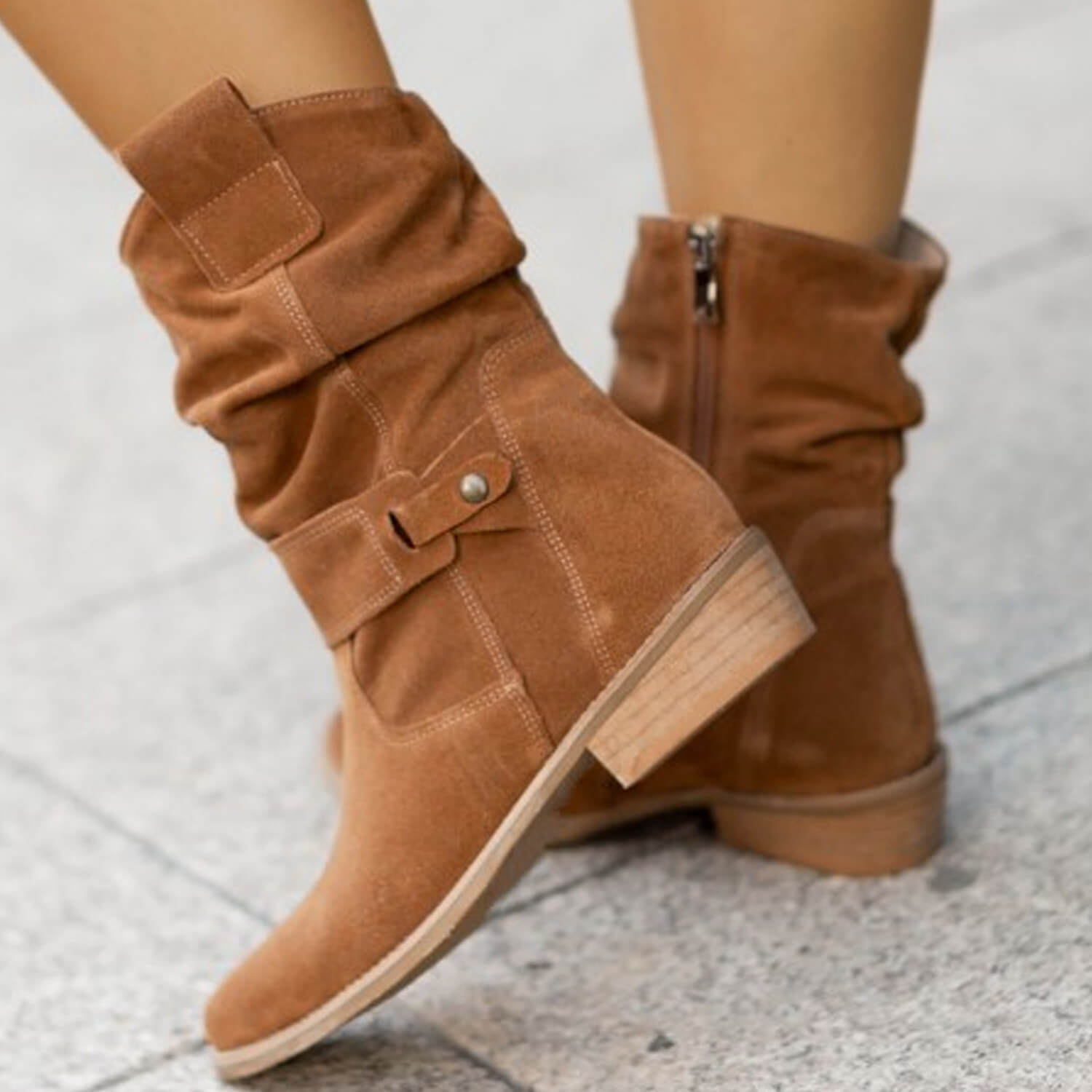 Thora | Faux Suede Flock Mid-Calf Knight Boots