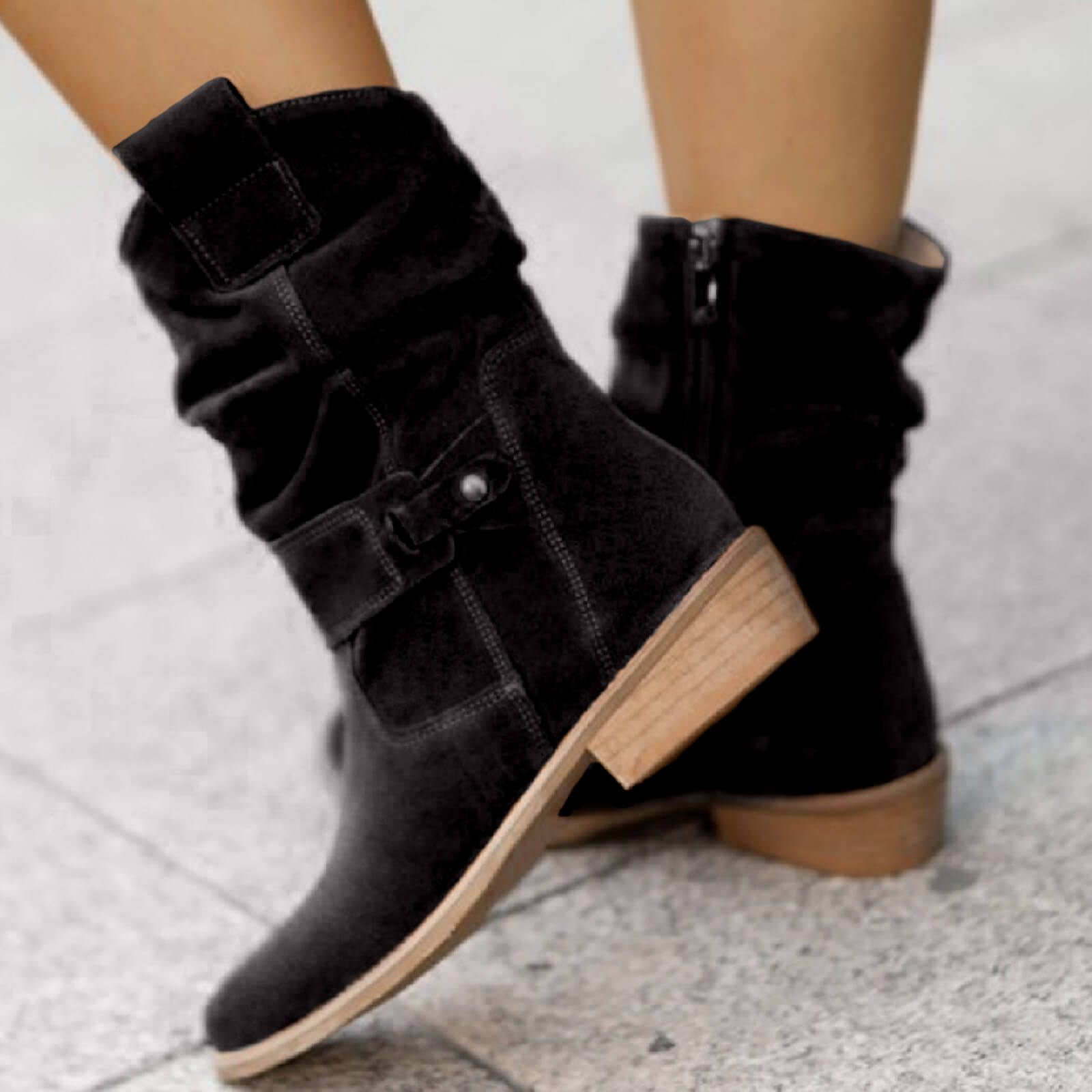 Thora | Faux Suede Flock Mid-Calf Knight Boots