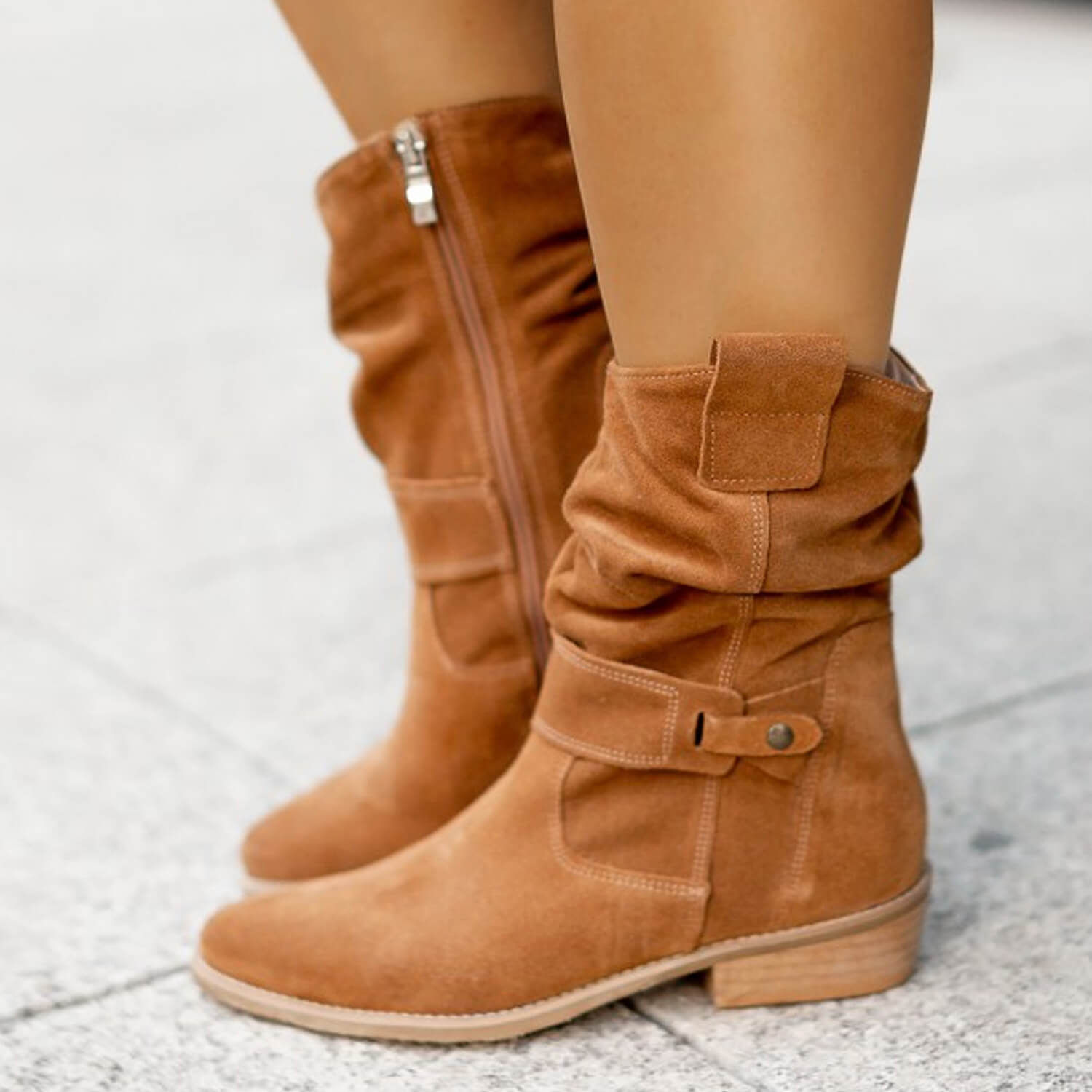 Thora | Faux Suede Flock Mid-Calf Knight Boots
