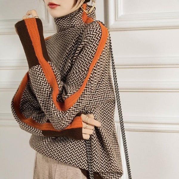 Marieke | Roll Neck Jumper with Striking Contrasting Stripes