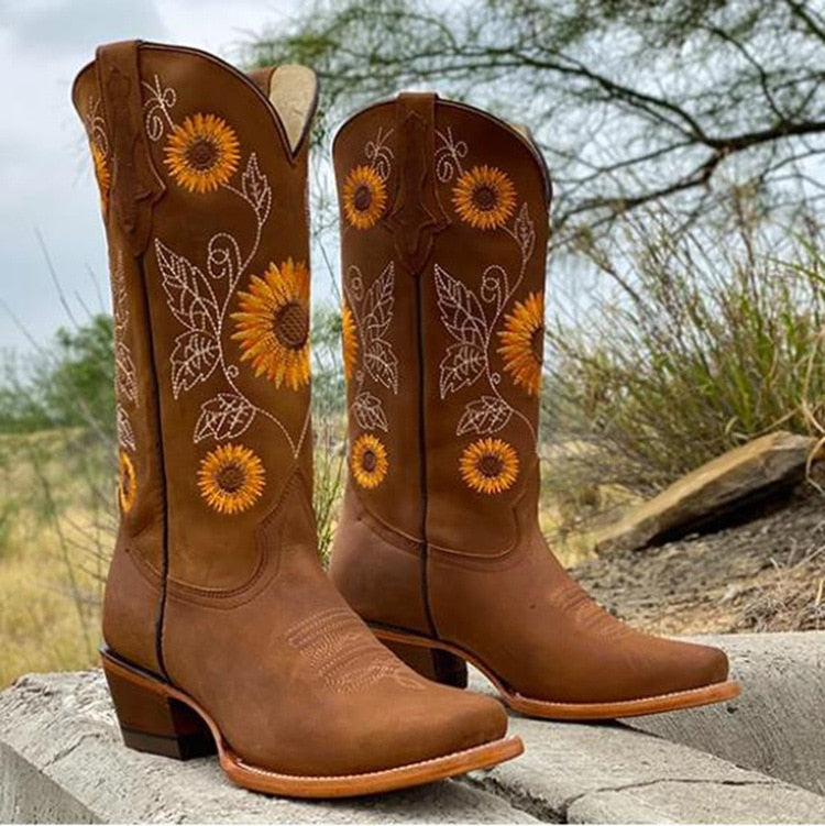 Leah  | Mid-Calf Leather Cowboy Boots