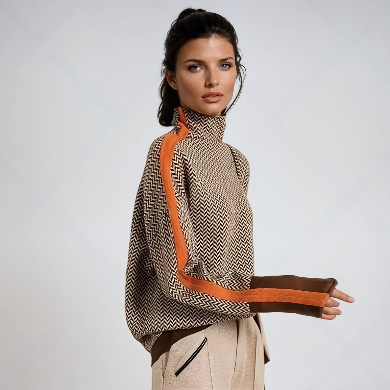 Marieke | Roll Neck Jumper with Striking Contrasting Stripes